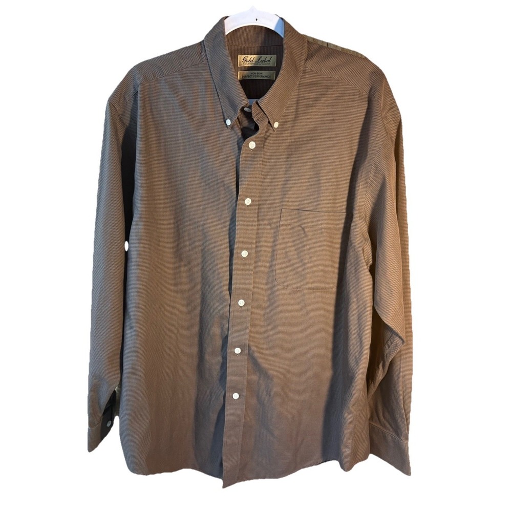 Roundtree New York Gold Label Nine Iron Large Brown Button Down Long Sleeve